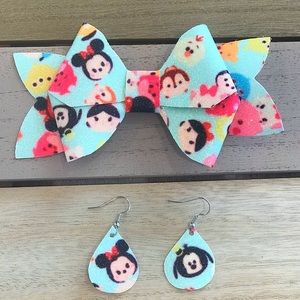 Disney leather bow & earrings